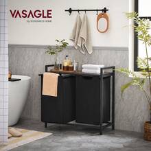 VASAGLE Laundry Hamper Organizer Laundry Basket Laundry Sorter With 2 Pull-Out And Removable Bags, Shelf, Metal Frame, 2 X 12.1 Gallons, 28.8 X 13 X 28.4 Inches, Ink Black And Rustic Brown - 黑色 - 查看 2