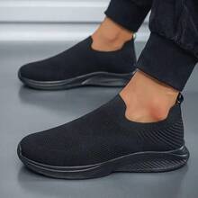 Men's Breathable Mesh Slip-On Sneakers - Lightweight & Comfortable Low-Top Shoes, Durable EVA Sole, Suitable For Casual Daily & Sports Wear, Spring/Summer Collection - Black - View 2