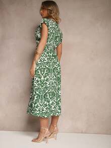 棉质荷叶边喇叭裙，饰有装饰图案 - 綠色 - 查看 3