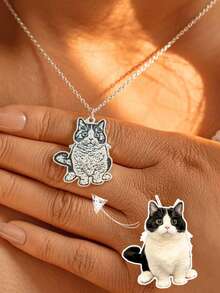 1pc Customized Pet Photo Dog Tag Pendant Necklace, Stainless Steel Material, Can Be Used As Memorial Jewelry, Learning Supplies, Back To School Gift, Office Supplies, School Supplies, Classroom Supplies, Teacher Gift, College Supplies, Coworker Gift, Dorm Supplies, Etc. - Multicolor - View 2