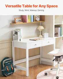 Small Desk With Drawers, Kids Desk For Bedroom, Modern Simple Study Table For Drawing, Reading, Writing, Rectangle MDF Furniture Study Storage Table For Home, Office, White - White - View 2