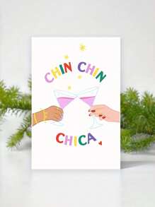 1pc Birthday Card With Envelope - Funny Cocktail Design Chin Chin Chica Greeting Card For Him Her, Blank Inside