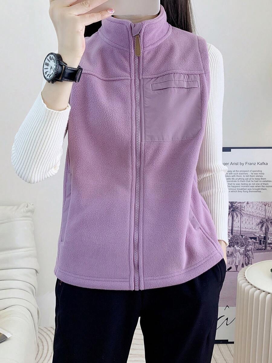 女款休閒戶外登山抓絨背心,冬季運動 - 紫丁香色 - 查看 1