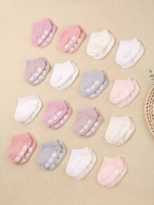 16双防滑硅胶袜，可爱小熊图案，适合女婴和幼儿——可爱新款秋季休闲室内袜。亲肤、柔软、舒适、百搭，是学生的理想之选，非常适合日常穿着、度假、旅行以及秋冬季返校穿搭。 - 彩色 - 查看 3