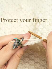 可调节针织环钩针针织配件、DIY 手工编织环、优质孔雀环、导纱指套针织套、快速钩针 - 彩色 - 查看 2