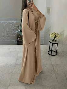 ANCHOSE Conjunto de 2 piezas de vestido largo sin mangas elegante de estilo de Oriente Medio y cárdigan largo con moño para mujer