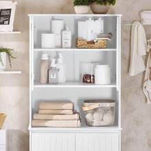 SoBuy Bathroom Tall Cabinet Cupboard Bathroom Storage Cabinet With 2 Laundry Baskets White W70 X D37 X H170cm BZR150-W Home Bathroom Decor Bathroom Organizer Summer Bathroom Accessories - trắng - Xem 7