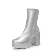 Women's Chunky Platform Ankle Boot High Block Heels Square Toe Lightweight Comfort Party Dress Booties Shoes For Women Women's Chunky Platform Ankle Boot High Block Heels Square Toe Lightweight Comfort Party Dress Booties Shoes For Women - 銀色 - 查看 5