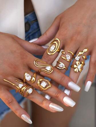 1 Stück 18 Karat Edelstahl Premium einzigartiger geometrischer Zirkonia-Ring für Frauen, geeignet für Dates, Jahrestage und andere besondere Anlässe, exquisites Schmuckgeschenk für Frauen