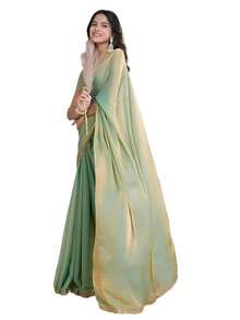 Estationeryhouse Designer Shiny Two Tone Soft Tissue Silk Saree With Antique Embroidered Border, Blouse Piece Included - 綠色 - 查看 6