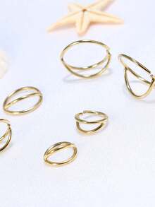 6pcs/Set Simple Gold Nose Rings, Popular Double Nose Ring Single Piercing For Women And Men Body Jewelry Gift - Yellow Gold - View 5