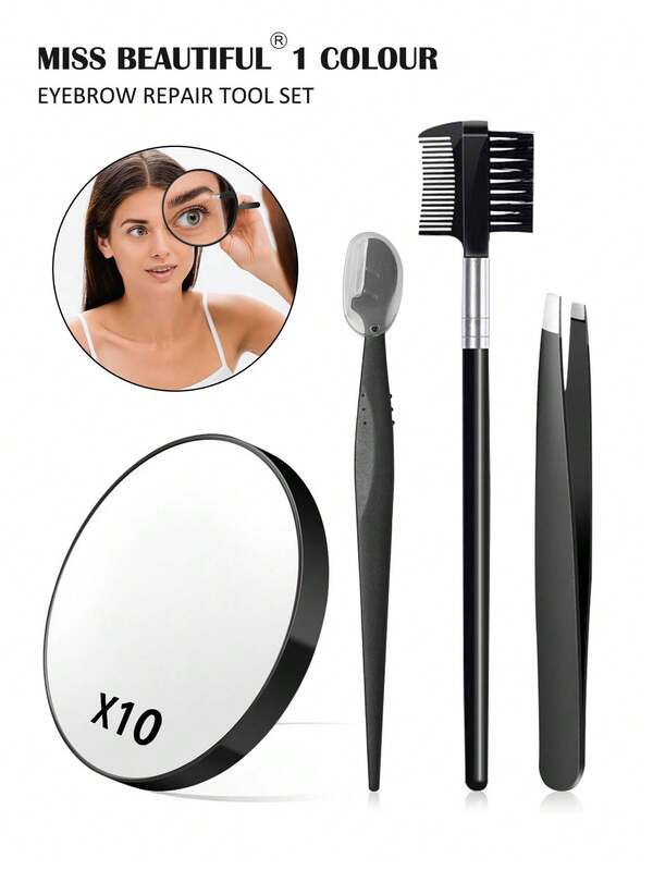 Eyebrow Trimming Tool Set, Professional Stainless Steel Tweezers, 10X Magnifying Glass, Eyebrow Trimmer, Eyelash Brush, Eyebrow Brush, Effective Hair Removal And Trimming, Very Suitable For Daily Beauty Plans, Christmas, Winter, Pink, Graduation, Birthday
