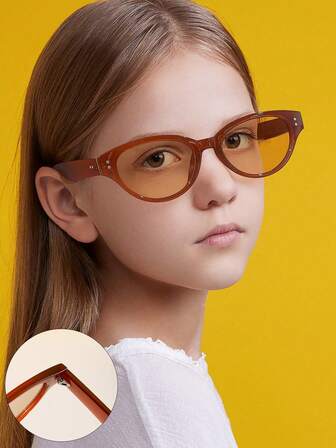 1 件青少年 14-16 岁金属铰链太阳镜休闲椭圆形镜框眼镜适合度假出游和日常生活服饰配饰