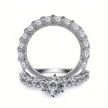 A Set Of 2 Couple Rings, Complete Design, Luxurious And Elegant Engagement Rings, High-End Fashion Rings For Women. - Silvery - View 4