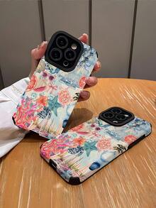 1 Ốp lưng điện thoại silicon mềm họa tiết sinh vật biển màu xanh nhạt và hồng, họa tiết da giả sọc dọc, chống rơi, tương thích với Apple và 16/16 Plus/16 Pro/16 Pro Max Chống nước, chống sốc, chống trầy xước - Nhiều màu - Xem 2
