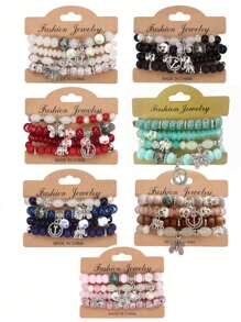 1pc Bohemian Style Multi-Color Beaded Bracelet For Women With Butterfly, Boat, Anchor And Elephant Shaped Alloy Pendants - Multicolor - View 13