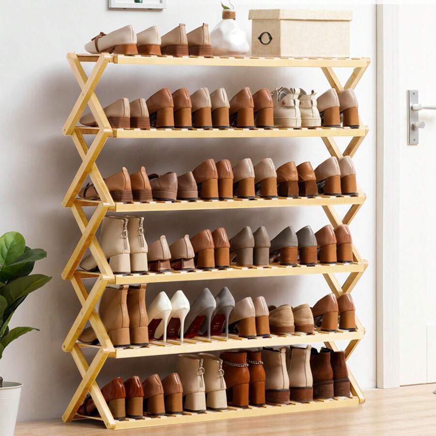 Zapateras Almacenamiento Zapatos Bamboo En Plano 6 Niveles Color Color Madera - Caqui - Ver 1