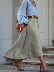 2025 Autumn New Style Fashionable Simple Solid Color All-Match Temperament Skirt