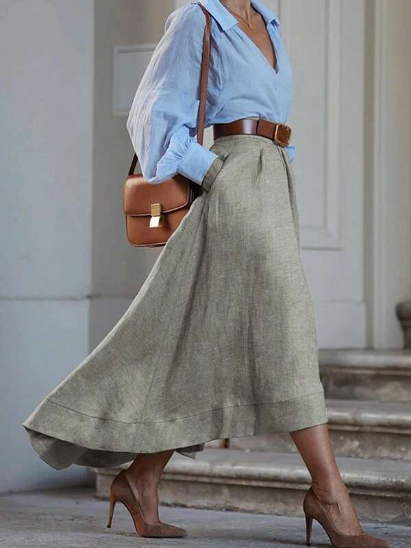 2025 Autumn New Style Fashionable Simple Solid Color All-Match Temperament Skirt