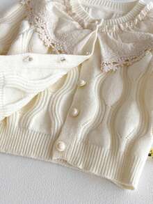 Autumn Baby Girl Embroidered Floral Trim Cardigan - Apricot - View 5