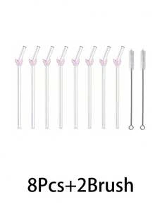 1/2/4/6/8Pcs Cartoon Reusable Decorations Glass Straw WIth Pink Butterfly Stuff,Cute Bent Clear Party Glass Drinking Straw Cutlery Set With Cleaing Brush,For Water Cup,Kitchen Accessories,Straw Topper,Cold Drinks, Milk Tea, Coffee, Juice, Smoothies, Kitchens, Restaurants, Cocktail Parties, Back-To-School,Funny Gifts For Girlfriends/Boyfriends, Parents, Friends, Holiday Supplies,New Year, Valentine's Day. - Pink a - View 18
