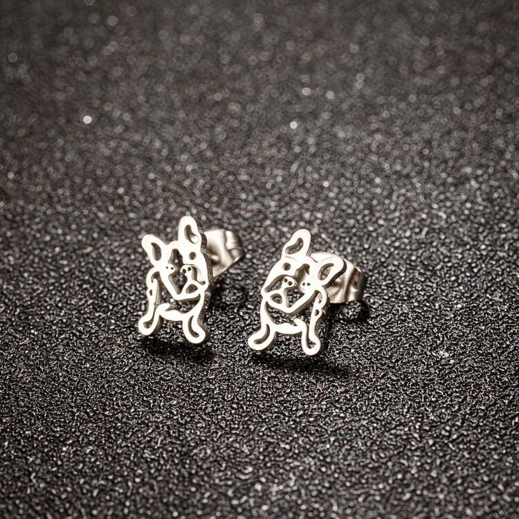 1 par de pendientes pequeños de animales de acero inoxidable, pendientes de gato y perro simples y lindos adecuados para mujeres, apropiados para uso diario, regalo de joyería - Plateado - Añade 19