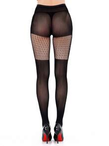 3pcs Gothic Style Skinny Pants, Sexy Black Fishnet Stockings For Women, High Stretch Plus Size Slimming Vertical Striped Net Splice Leggings, Y2K Tight Pants For Party & Daily Wear, Fashion & Versatile