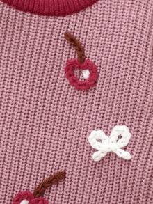 Baby Girls' Round Neck Long Sleeve Pullover Sweater, Cherry + Bow Embroidery, Fashionable And Sweet Style - Pink - View 7