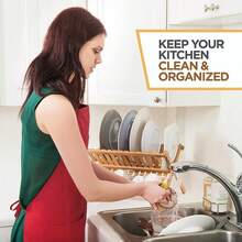 Escurreplatos de bambú, escurreplatos de bambú de 2 niveles, escurreplatos plegable y enrollable para encimera de cocina, escurreplatos de madera de Natural