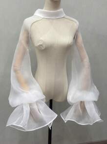 1 件白色欧根纱夸张新娘披肩带袖装饰，婚纱配饰