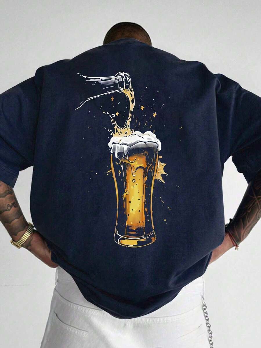 Men's Fashionable Printed Loose Short Sleeve T-Shirt | Exquisite Design | Summer Essential | Easy To Match, Showcasing Your Style - Navy Blue - View 1