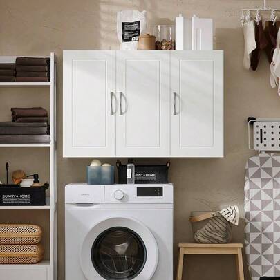 SoBuy Kitchen Bathroom Wall Cabinet Wall Storage Cabinet Unit With 3 Doors White W90 X D30 X H60cm FRG231-L-W Home Bathroom Decor Bathroom Organizer Summer Bathroom Accessories