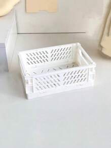 1pc Mini/Large Foldable Plastic Storage Basket, Desktop Collapsible Storage Box, Student Stationery Organizer Shelf, Small Item & Cosmetic Storage Basket, Stackable