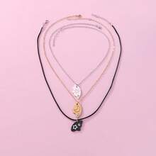 POYAMUSE 3-Piece Best Friend Necklace Set With Moon And Pendants - Friendship Jewelry Trio, Cute Puzzle Necklace 3 Best Friends - 金色&銀色&黑色 - 查看 7