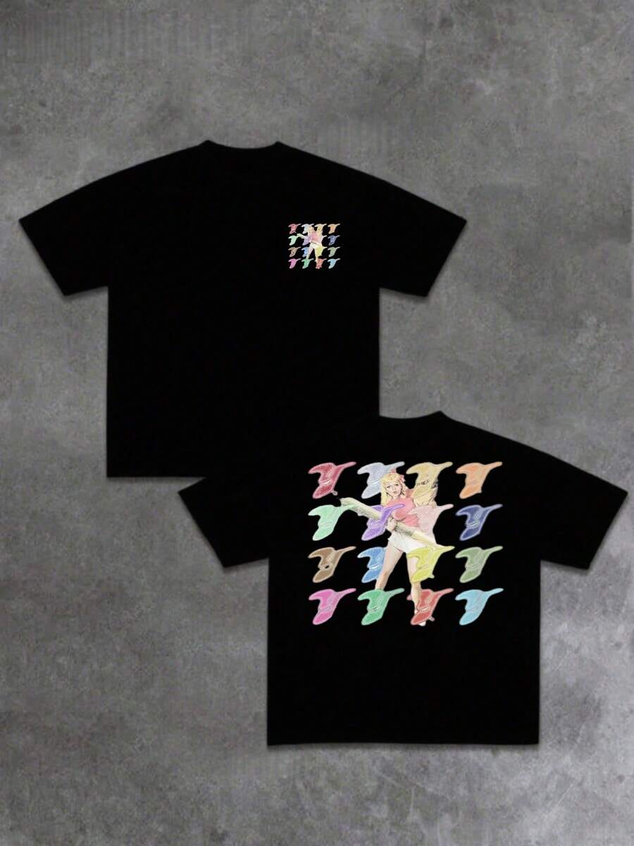 Plus Size Vibrant Graphic Featuring A Woman With Colorful Abstract Patterns. This Tee Showcases Playful Imagery, A Unique Artistic Touch For Casual Wear, Ensuring A Stylish Statement. 100% Cotton Men's Tshirt