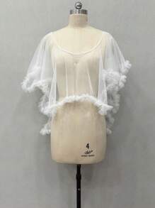 1pc Black Sexy Backless Sheer Short Bridal Cape Cloak Flowy Mesh Poncho - Multicolor - View 9