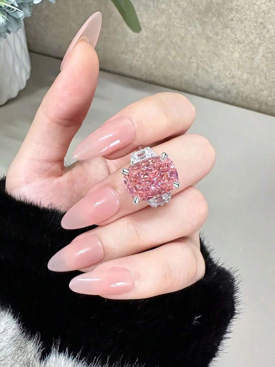 1 Pc Luxury High Sparkle Square Zirconia Ring In S925 Sterling Silver For Women Prom Mother's Day Gift Engagement Ring Bridal Fine Jewellery Gift