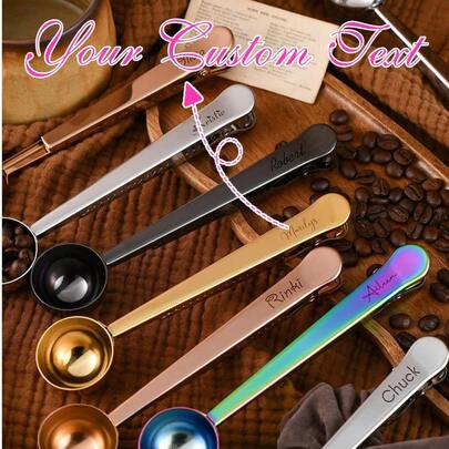 Individuelle Kaffeelöffel und Clip, personalisierter Kaffeemesslöffel, Geschenk für Kaffeefans, Kaffeebeutelclip, individuelles Geschenk für Kaffeefans