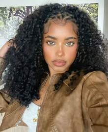 Half Wig Human Hair Glueless Wigs Upgrade 3 IN 1 Half Wig With Drawstring Seamless Clip Ins Flip Over Jerry Curly Human Hair No Glue No Lace For Women 200% Density 26 Inch - Natural Black - 查看 3