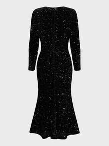优雅晚礼服，正式聚会，圣诞节，新年，亮片高端奢华优雅长袖连衣裙，黑色，春季款 - 黑色 - 查看 11