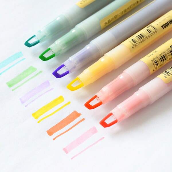 6pcs Colorful Fluorescent Highlighter Pen Set, Liquid Ink Quick Dry Marker Pens, Suitable For Classroom, Office And Study Highlighting