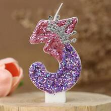 1pc Creative Digital Candle Crown Decoration Cake Decoration Candle, 0-9 Pink Purple Shining Digital Candle, Suitable For Birthday Cake, Large Festival Party