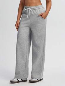 TCVC Women'S Casual High Waist Loose Sweatpants, High Waist Elastic Drawstring Waist, Loose & Comfortable, Suitable For Sports, Workout, Back To School, Casual Wear, Autumn/Winter Tights - Dark Grey - View 4