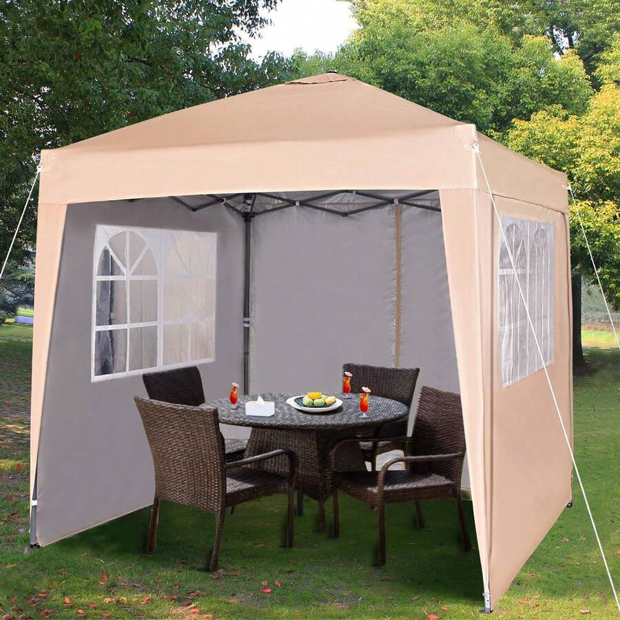 MCC Direct Pop-Up Gazebo 2m X 2m With Sides Silver Protective Layer Waterproof Marquee Canopy WS - Beige - View 1