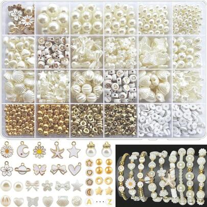 DIY White Faux Pearl Letter & Daisy Pendant Accessories, Jewelry Making Kit