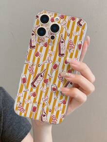 1pc Artistic Striped Wine Letter Pattern Transparent TPU Full Body Anti-Fall Anti-Fingerprint Phone Case, Suitable For Apple XS/XS Max/XR/11/12/13/14/14 Plus/15/15 Plus/16/16 Plus/7/8 Plus And Other Models - Multicolor - View 8