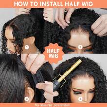 18Inch Half Wigs Human Hair Afro Kinky Curly Headband Wig Upgrade 3 IN 1 Half Wig With Drawstring Seamless Clip Ins Flip Over Wig - Natural Black - 查看 3