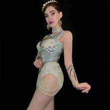 Glamorous Rhinestone  For Celebrity Birthday Party & Stage Performance With Sexy Pearl Hollow Waist Outfit Evening Dresses - Ngà voi - Xem 5