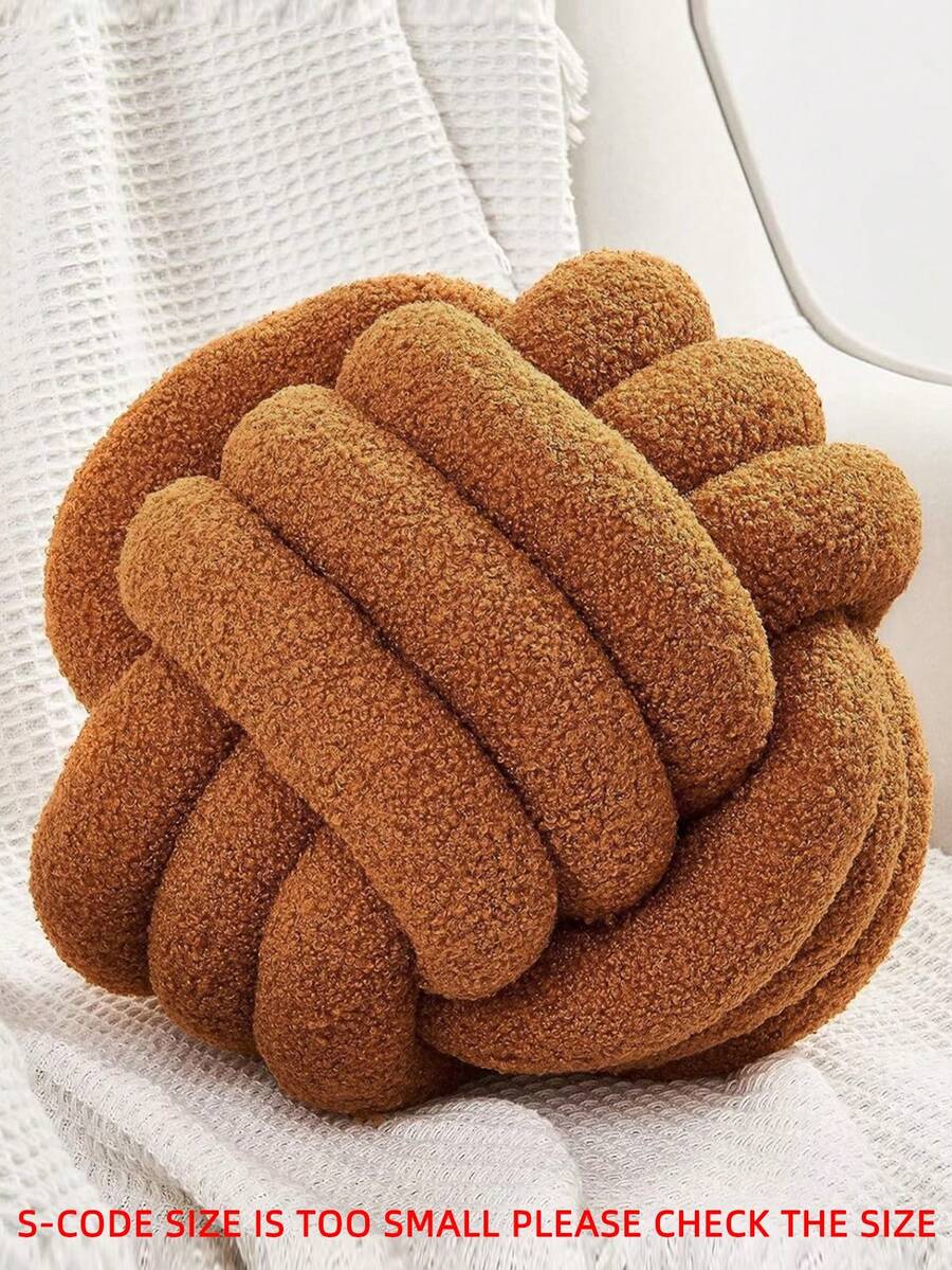 1pc Solid Color Versatile Faux Fur Pom Pom Decorative Throw Pillow, Handwoven 3-Strand, Suitable For Sofa, Coffee Table, Bedroom Decor, Caramel - Caramel - View 1