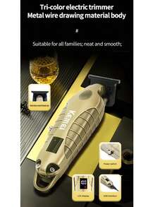 Kemei 1个KM-2293男士专业电动理发器，无线USB充电式理发/胡须修剪器，合金机身高品质理发器，不锈钢刀片，带液晶显示屏，礼品电子产品 - 黑色 - 查看 9